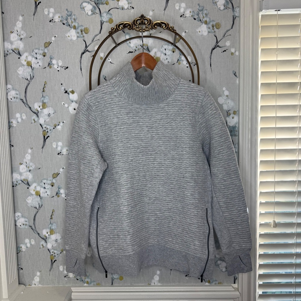 All in Motion Womens Gray Quilted Mock Neck Sweatshirt Side Zip Thumbholes L
